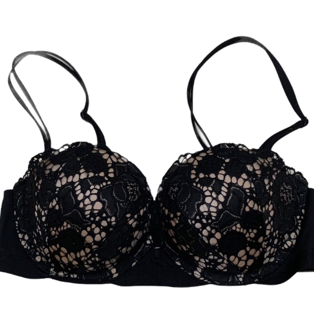 Victoria's Secret Black Lace Push-Up Bra with Nude Lining